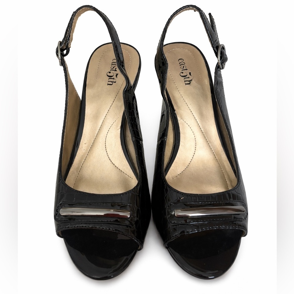 East 5th Madeline Black Peep Toe Slingback Pumps 3” Heel 7.5 Wide NEW No Tags